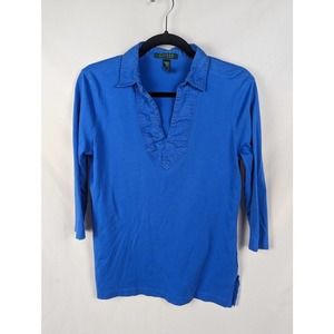 Lauren Ralph Lauren Womens Sz M Blue 3/4 Sleeve T Shirt Top